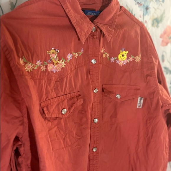 Disney Women's Coral Button Down Shirt with Winnie the Pooh Embroidery - Picture 4 of 13